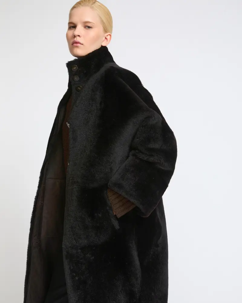 Reversible oversized lamb shearling coat
