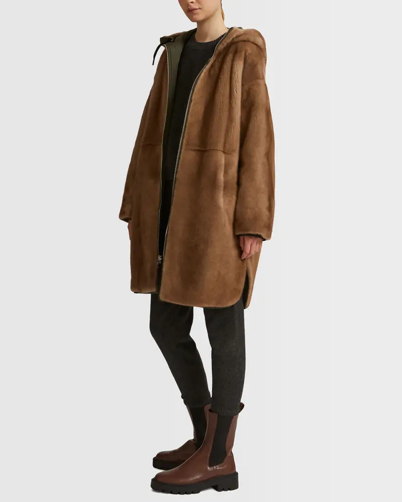 Reversible parka in technical fabric and mink fur