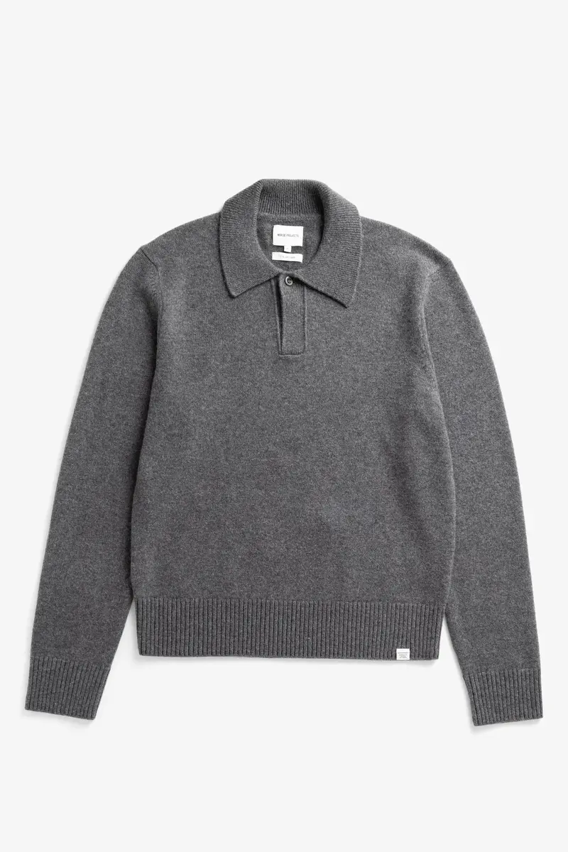 Ristinge Merino Lambswool Polo - Grey Melange
