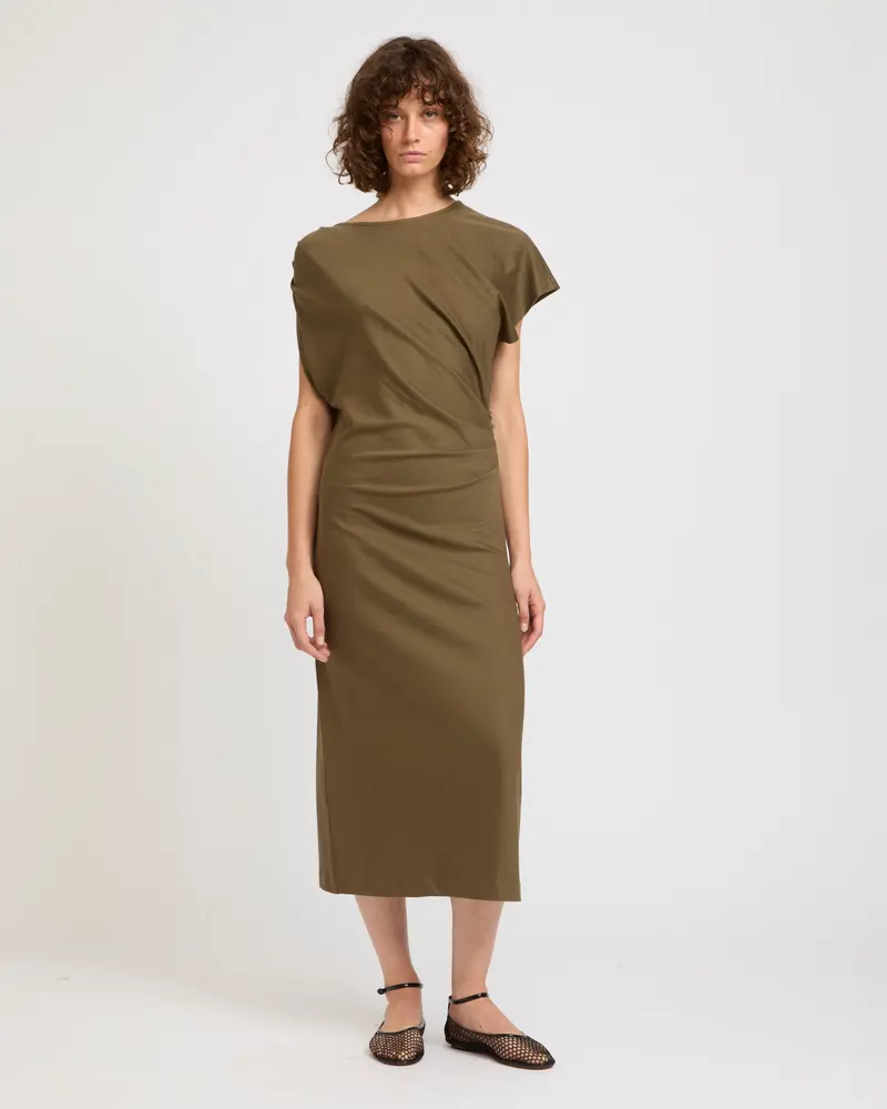 Robe asymétrique en jersey de coton et soie
