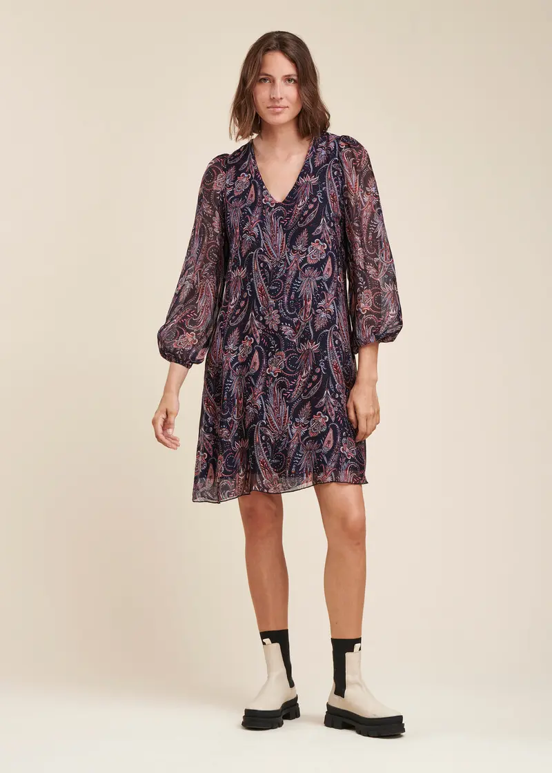 Robe courte ample en voile de viscose soie à imprimé floral