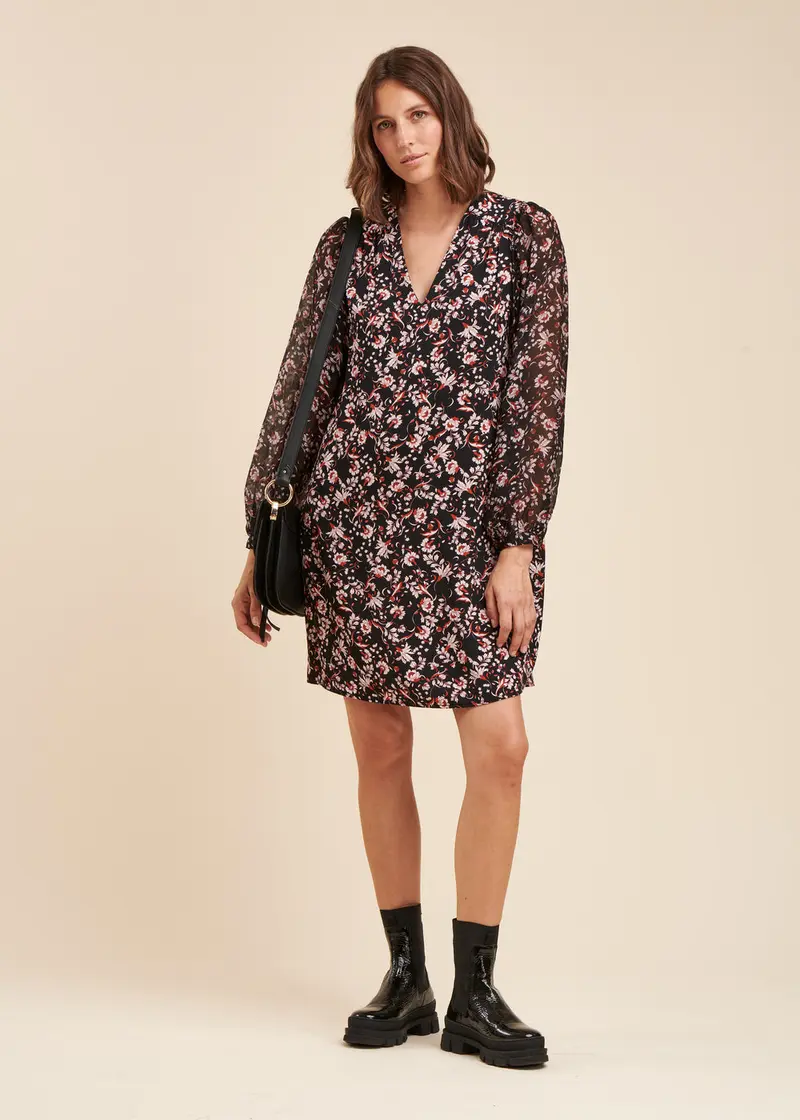 Robe courte bi-matière à imprimé fleuri