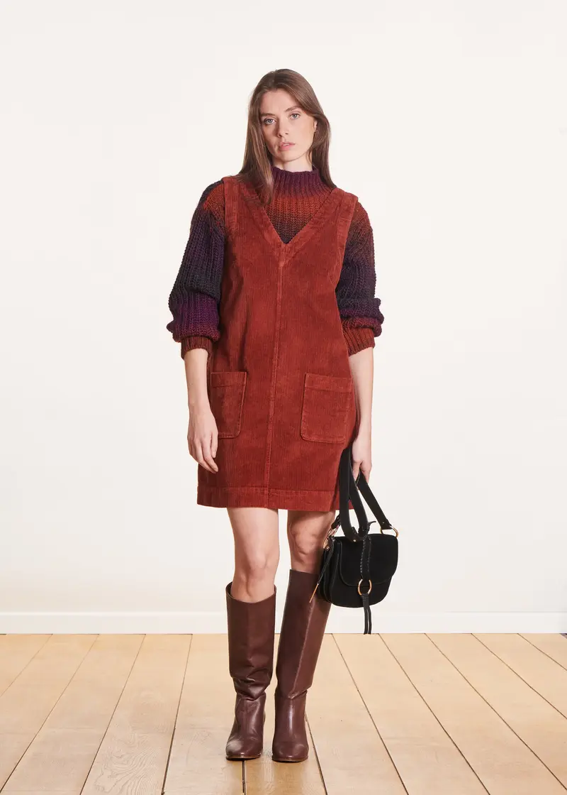 Robe courte chasuble terracotta en velours