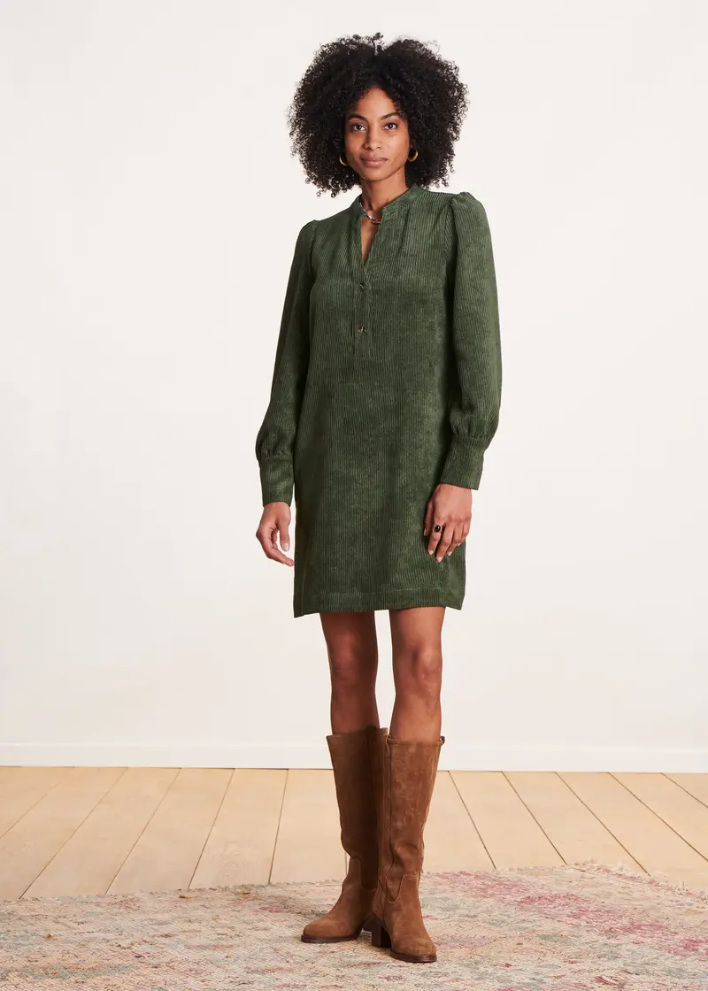 Robe courte droite kaki en velours