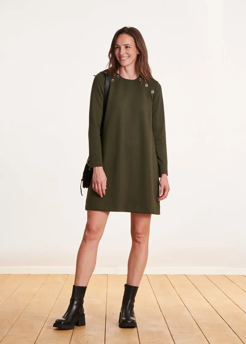 Robe courte kaki boutonnage épaules