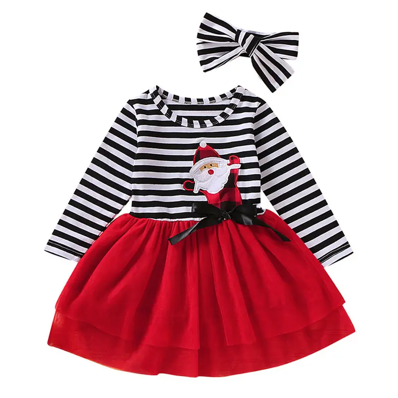 Robe de Noël fille rouge à manches longues avec bandeau