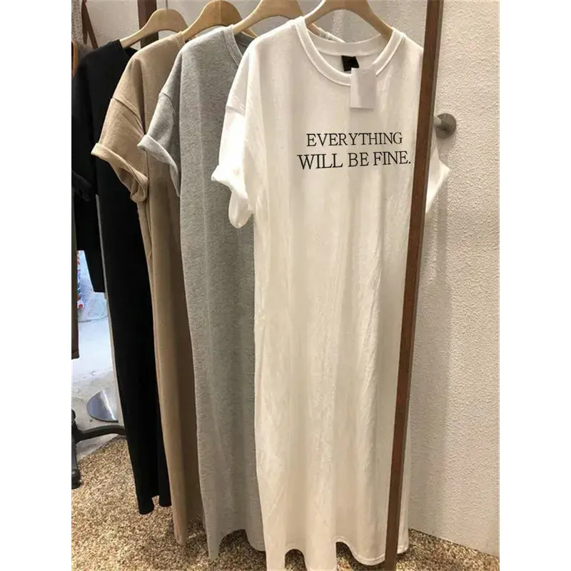 Robe d'été fine, grande taille, ample, manches courtes, pour femmes, nouvelle lettre imprimée, Simple, col rond, 2025