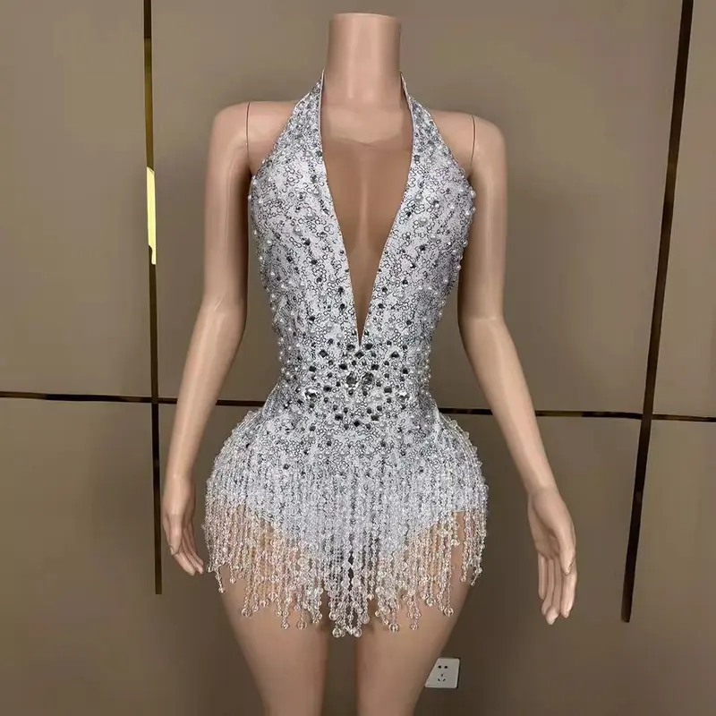 Robe Femme Col Halter Slim – Pompons & Style Élégant Tendance