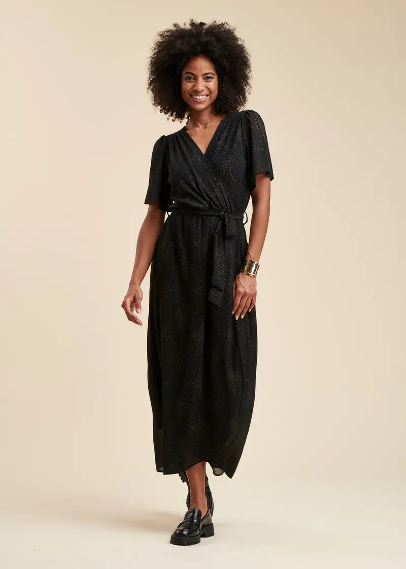Robe longue faux portefeuille en voile imprimé pailleté