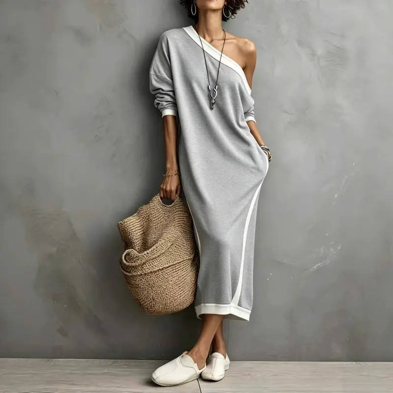 Robe midi asymétrique à une épaule et coupe droite