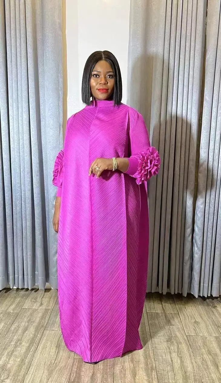 Robe musulmane plissée à fleurs pour femmes, Abaya de Dubaï, Kaftan modeste, Broderie froncée, Robe décontractée, Longueur au sol, Couleur unie, Eid