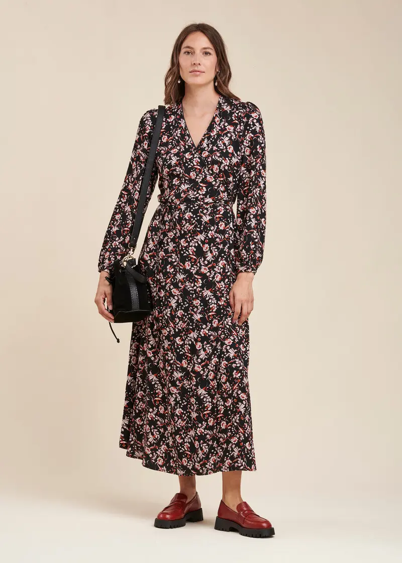 Robe portefeuille longue à imprimé fleuri