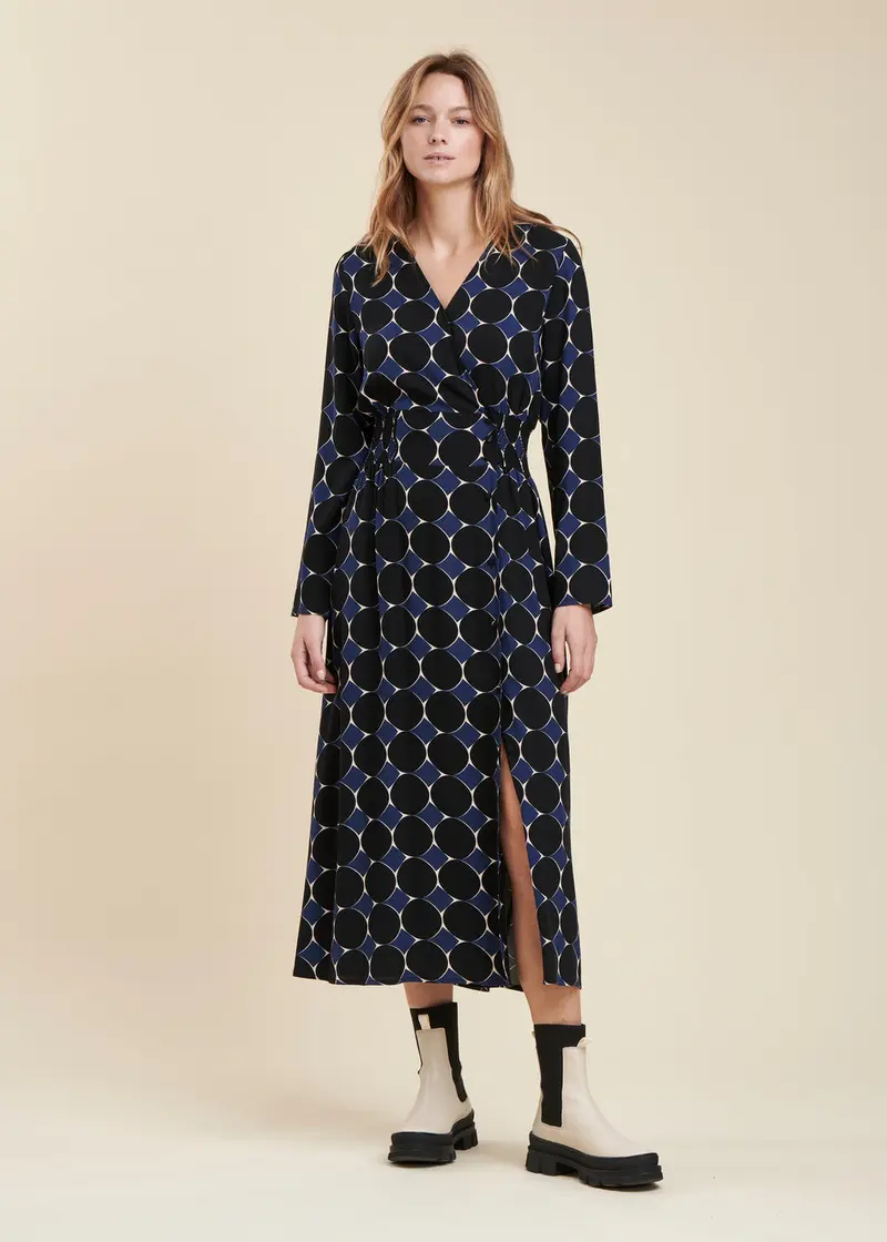 Robe portefeuille longue à imprimé graphique en viscose Ecovero