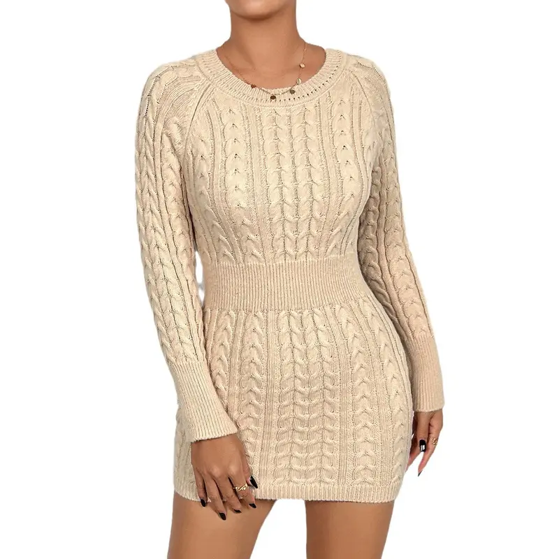 Robe pull femme en maille torsadée à col rond