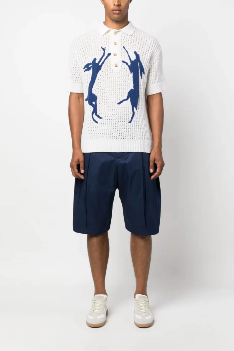 S.S. Daley Rabbit-Motif Knitted Polo Shirt Cream Navy