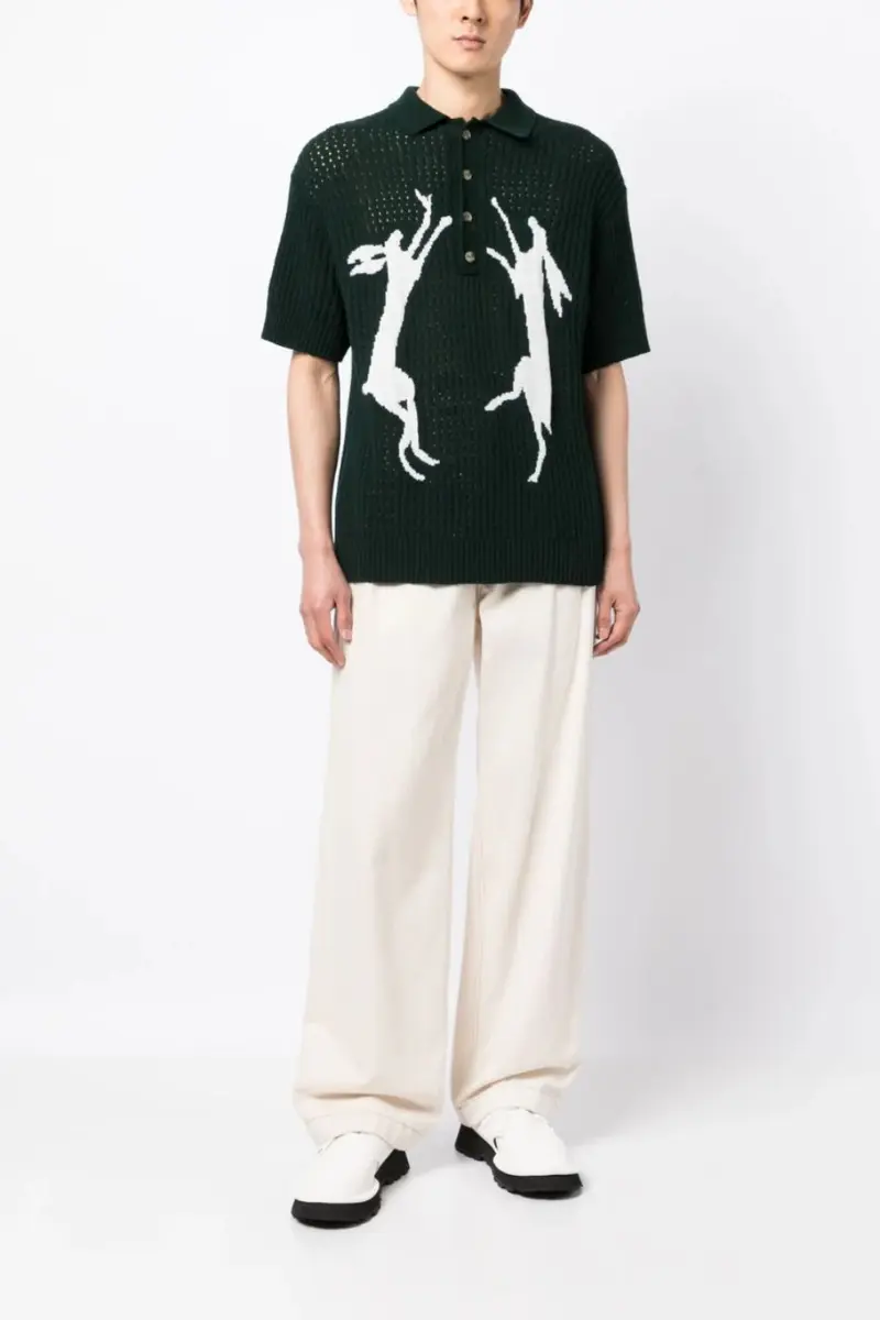 S.S Daley Rabbit-Motif Knitted Polo Shirt Green/White