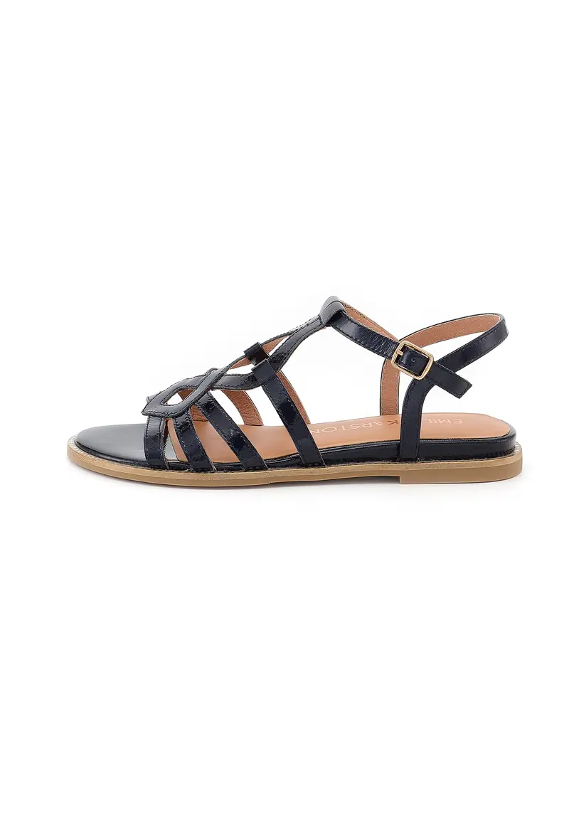 SABINE - Sandale Plate en Cuir Marine