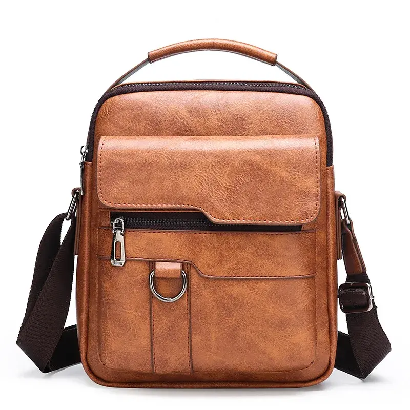 Sac à bandoulière en cuir vintage pour hommes, sac à main pour hommes, marron, noir, sac de messager d'affaires, rabat masculin, lancé, été, nouveau, 2024