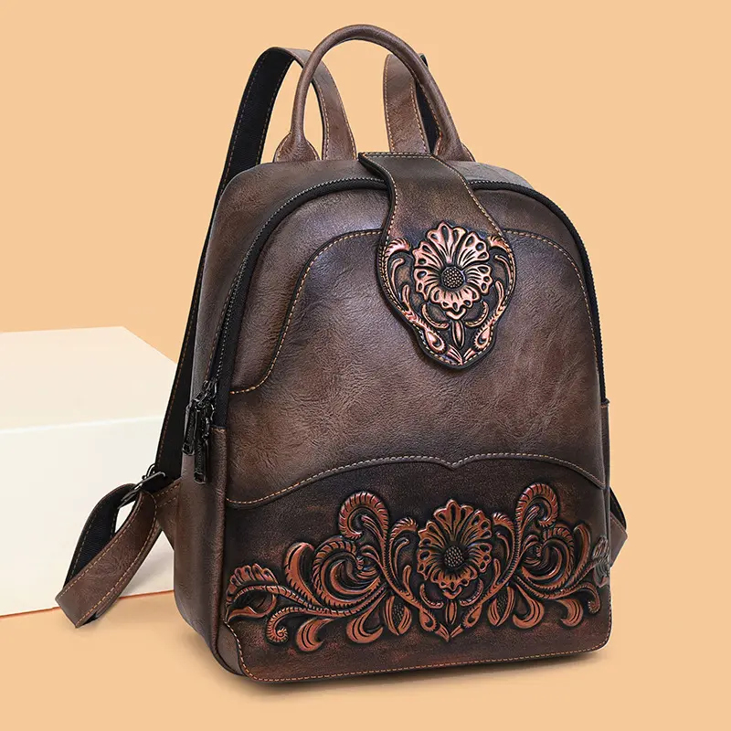 Sac à Dos Rétro Femme Patchwork en Relief – Grande Capacité