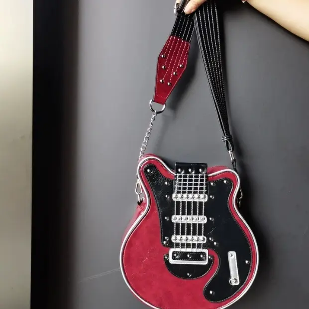 Sac à épaule forme guitare en PU à couleurs contrastées