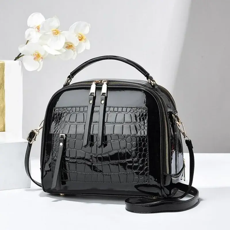 Sac à main en cuir brillant pour femme, sacs à bandoulière polyvalents, sac initié pour femme, cuir laqué, nouvelle mode