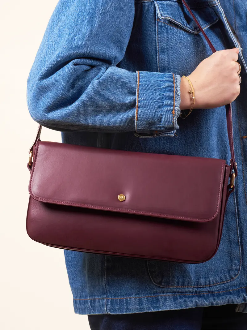 Sac baguette Hortense cuir bordeaux