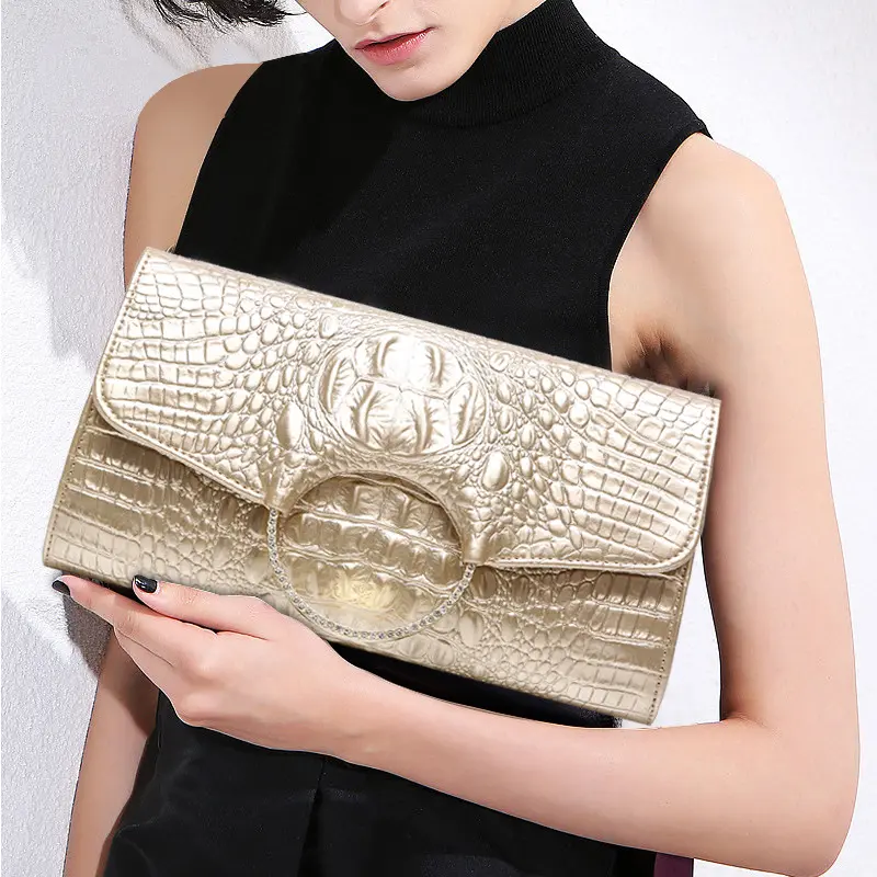 Sac Bandoulière Femme Asymétrique Orné de Strass – Motif Crocodile | Noir & Or