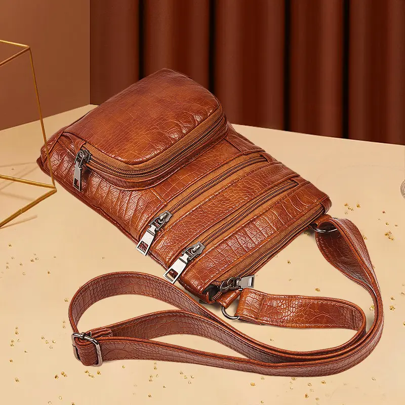 Sac Bandoulière Femme Cuir Lavé Rétro – Style Vintage Carré Vertical | Noir & Marron