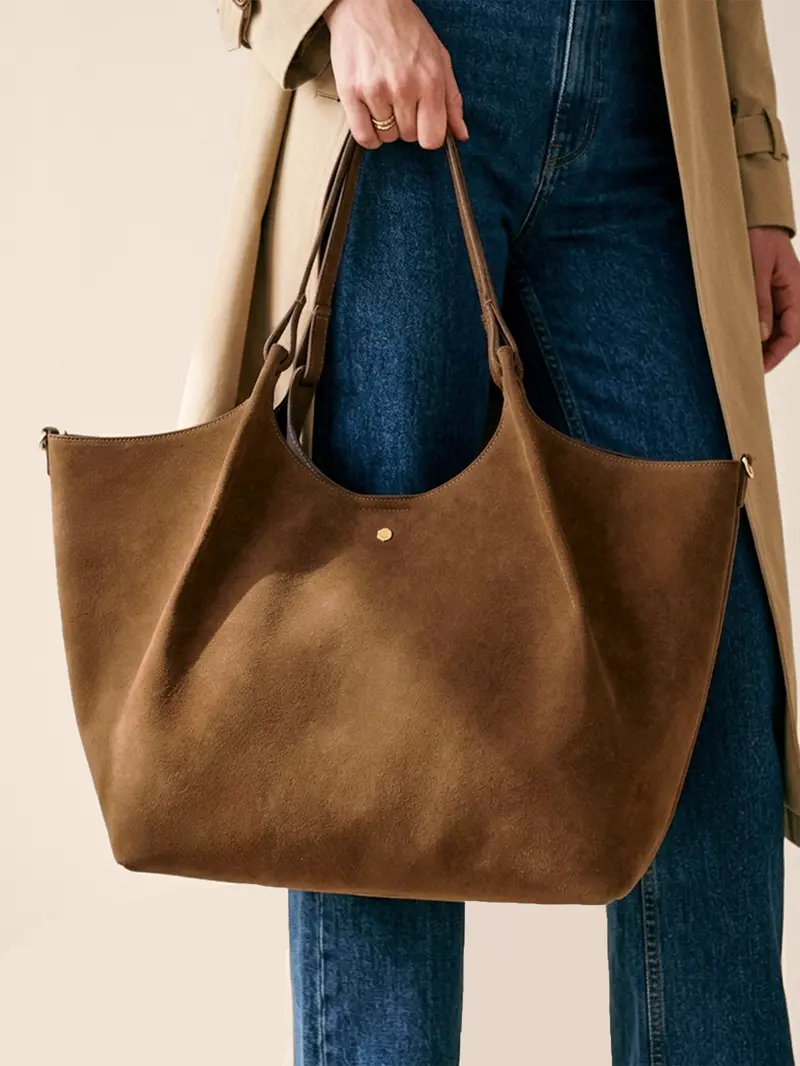 Sac cabas Sybil cuir daim camel
