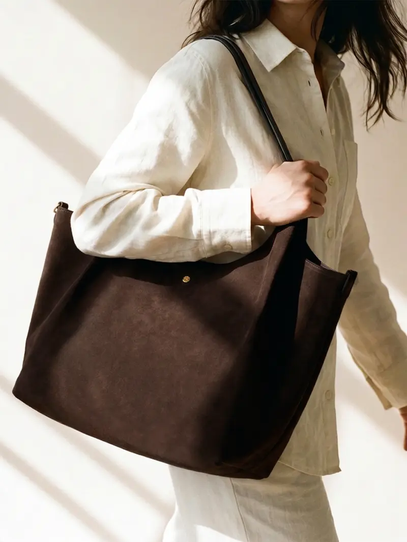Sac cabas Sybil cuir daim marron