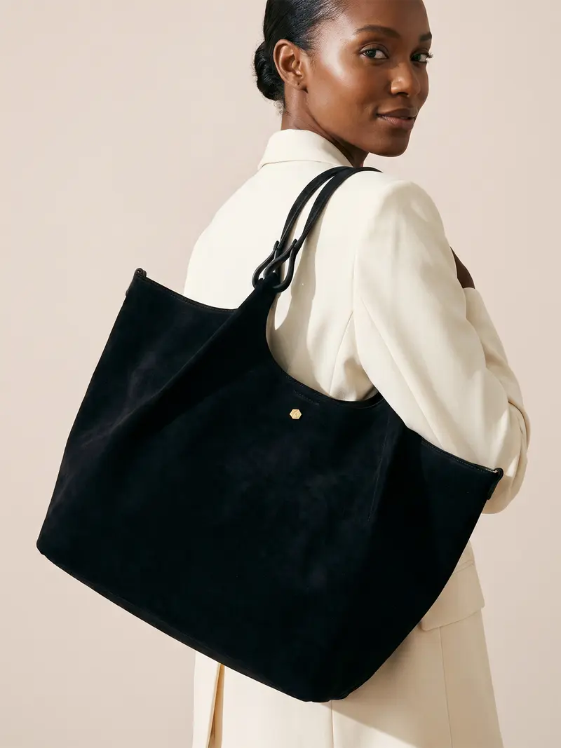 Sac cabas Sybil cuir daim noir