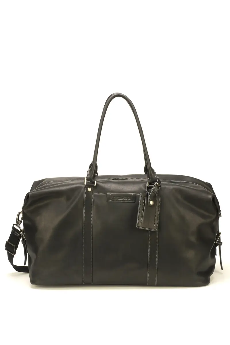 Sac de voyage cuir Johany – Week-end bag noir 48h – Cabine avion