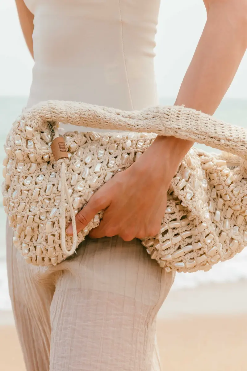 Sac hobo femme crochet Shell – Coton & nacre écru – Biba