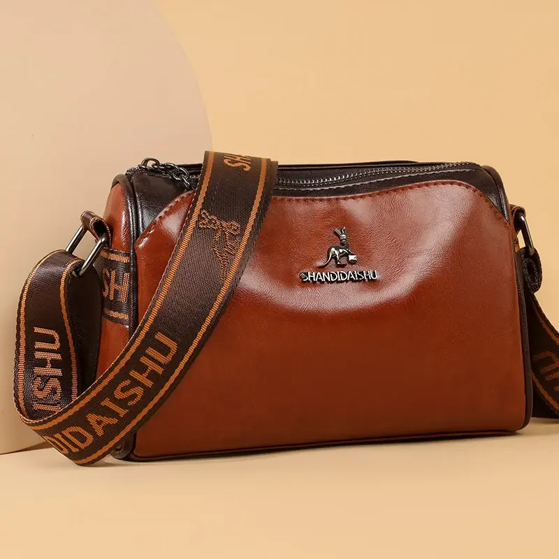 Sac messager en cuir véritable pour femme, cire à l'huile de haute qualité, multicouche, grande capacité, sac à bandoulière de luxe initié, sac à main, sac à main