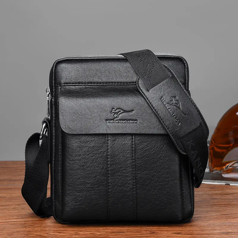 Sacoche Bandoulière Homme Cuir PU – Sac Porté Épaule Style Urbain Carré | Noir & Marron