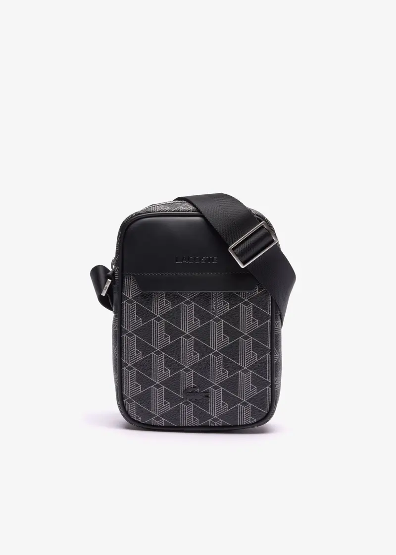 Sacoche monogramme Lacoste noire en cuir