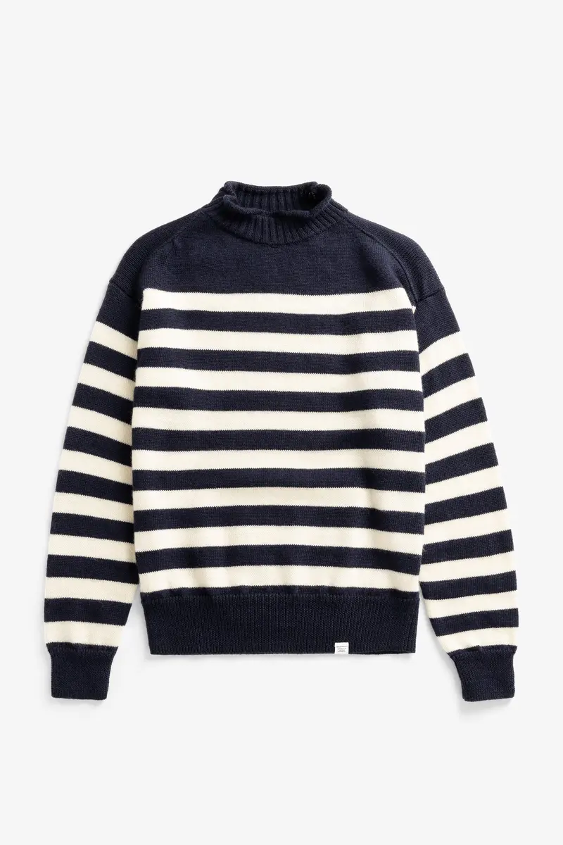 Sagvatnet Wool Roll Neck Sweater - Navy Stripe
