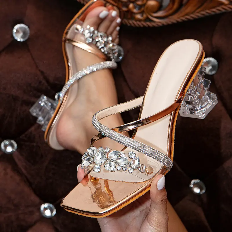 Sandales Femme à Talons Hauts Transparents & Strass – Bout Carré Glamour