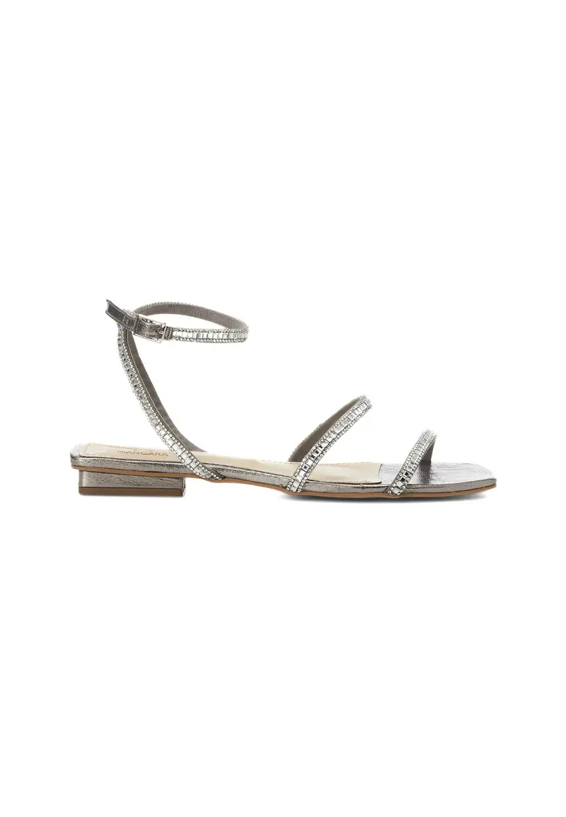 Sandales Plates Cuir Cristal — Argent | Mangará