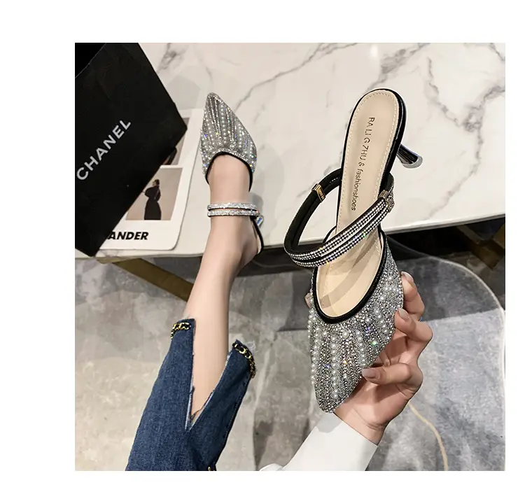 Sandales Talon Aiguille Femme Style Coréen Féérique – Perles & Strass Bout Pointu