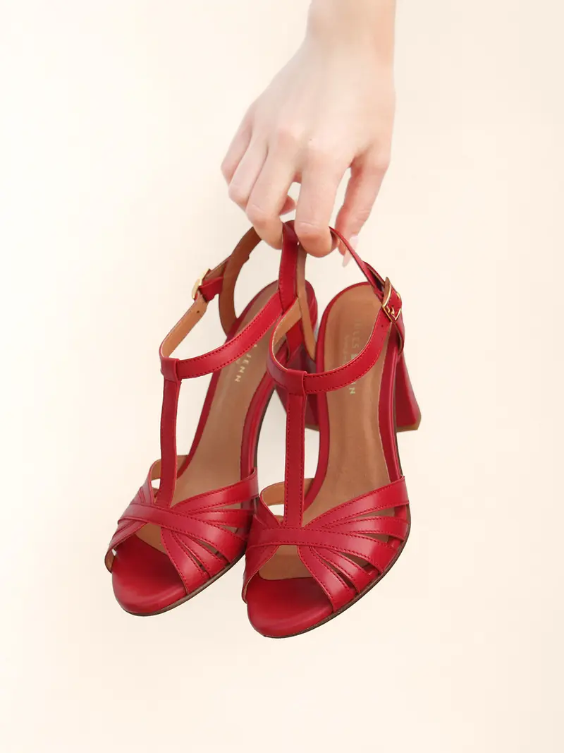 Sandales talon brides cuir rouge