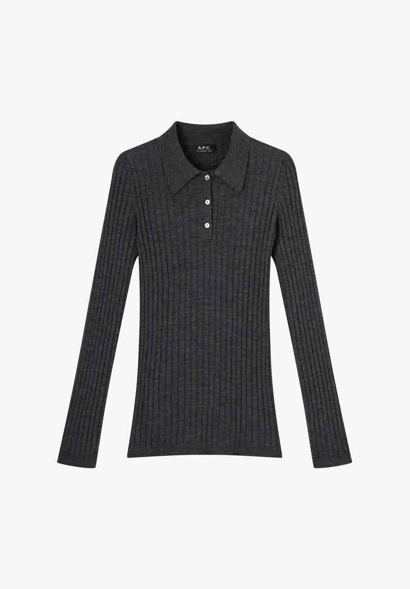 Schmalgerippter Pullover mit Polokragen