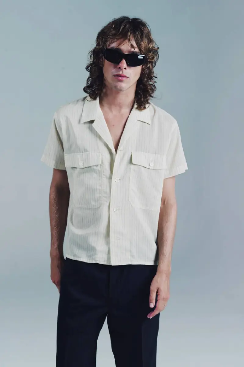 Second Layer SS Open Collar Shirt Yellow Stripe