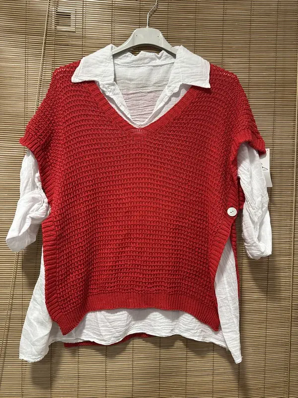 Set chemise et pull débardeur rouge