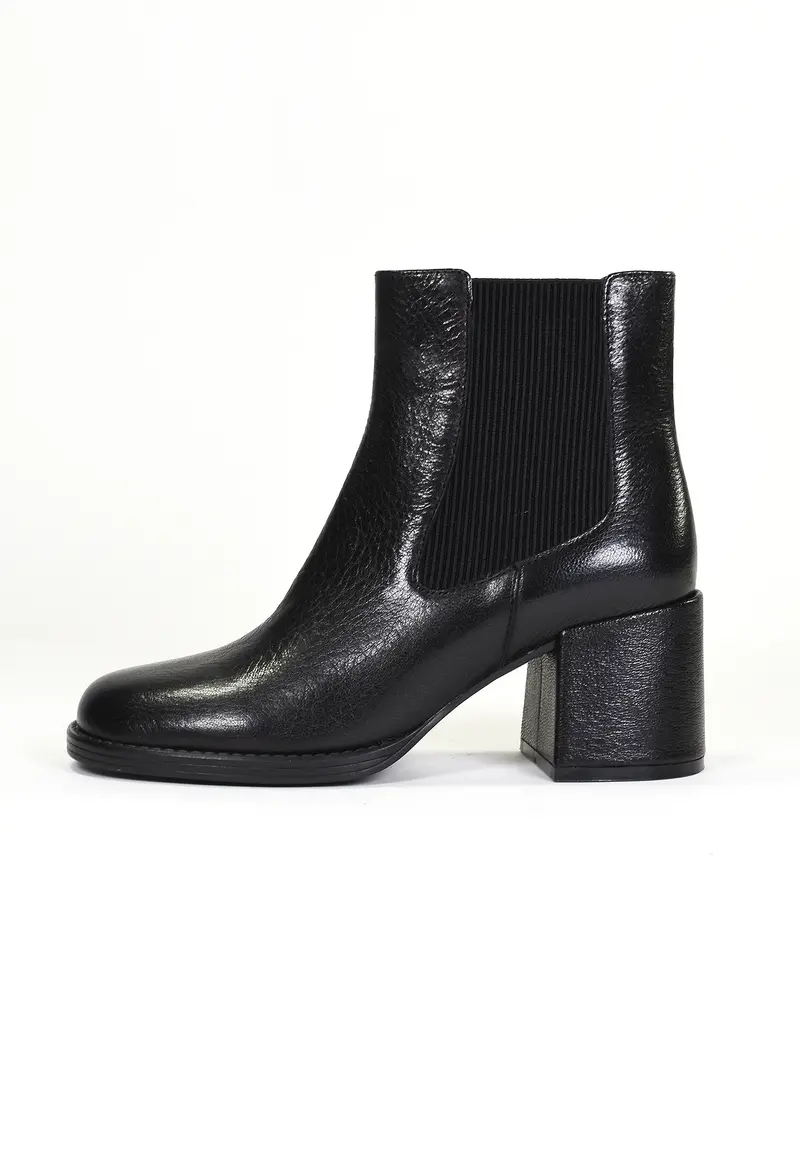 SHELLY - Bottines Chelsea à Talon en Cuir Noir