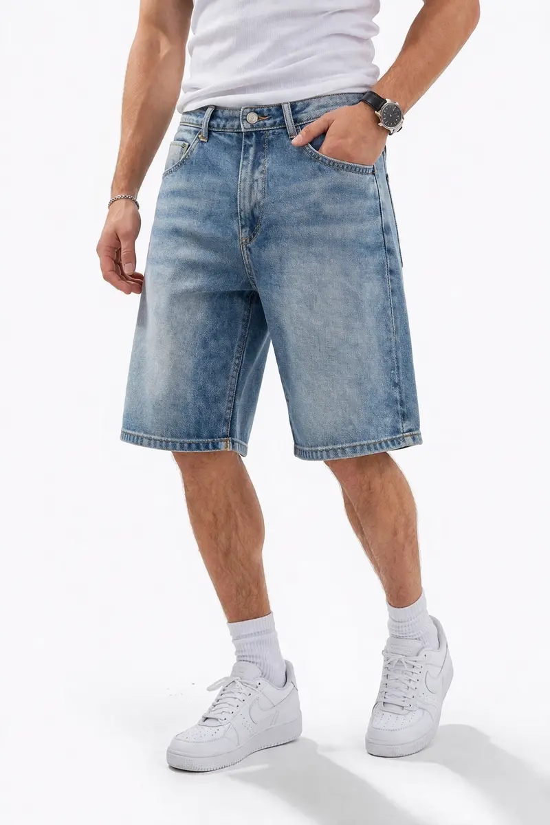 Short baggy homme en denim Bleu
