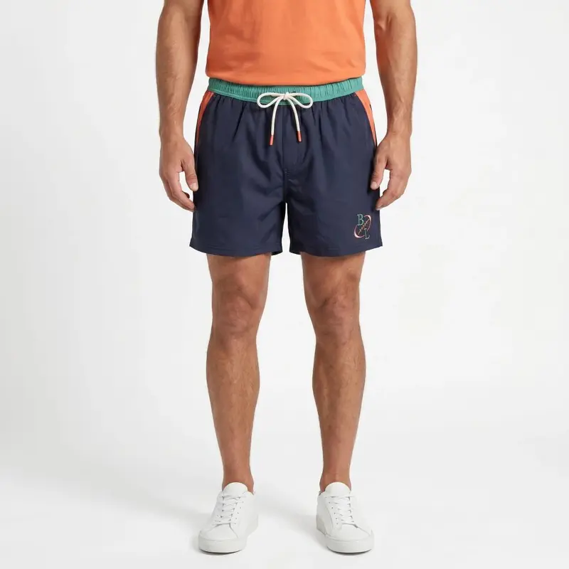 Short de bain tricolore marine/orange/vert