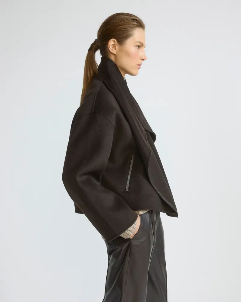 Short double-sided cashmere wool jacket with lambskin shearling