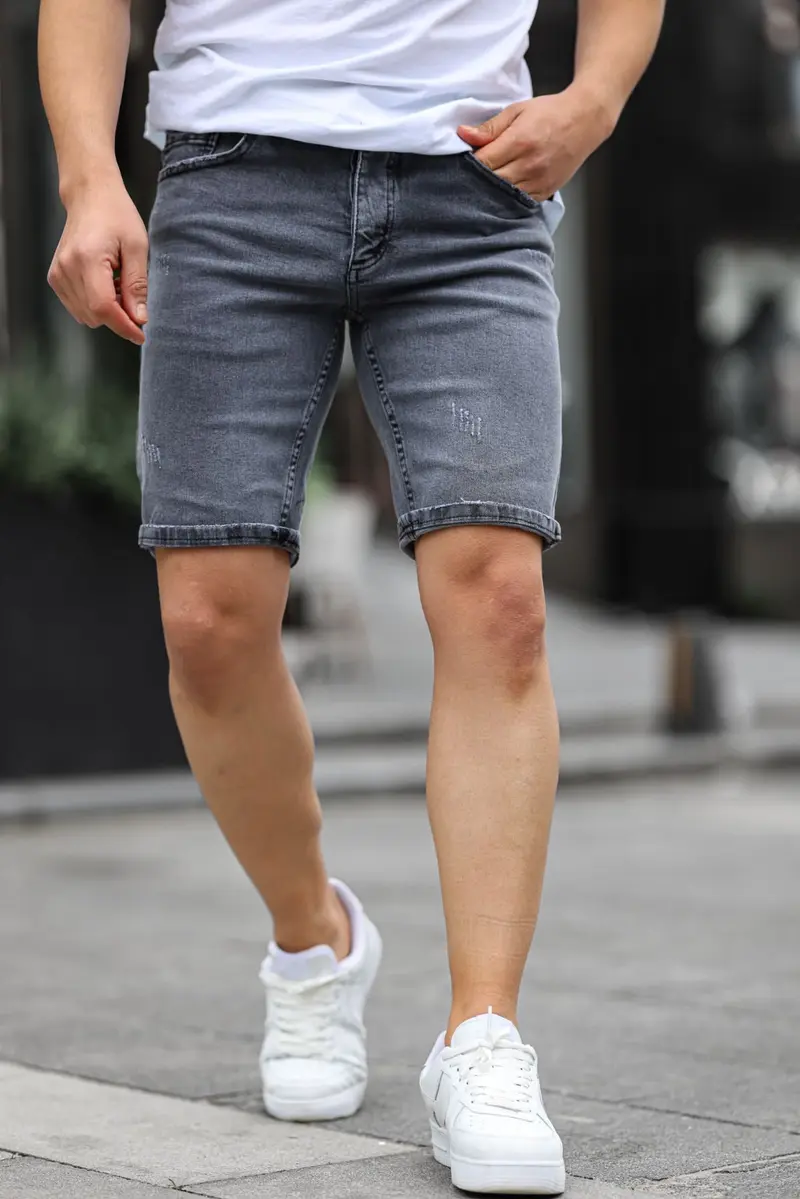 Short en jean gris foncé pour homme