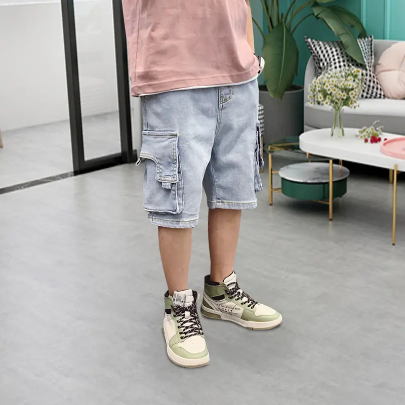 Short Garçon Été Style Coréen Casual Taille Élastique Coton – Bleu Clair 100–160 cm